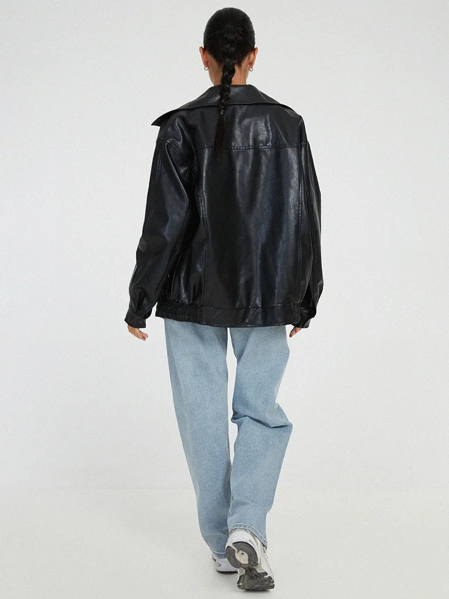 Kurtka skórzana Anna | Modny Oversize, Czarna Skóra Naturalna 3