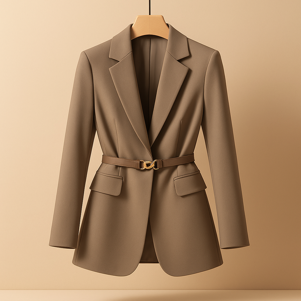 Marynarka czarna damska Mela | Elegancki fason z paskiem w talii 0