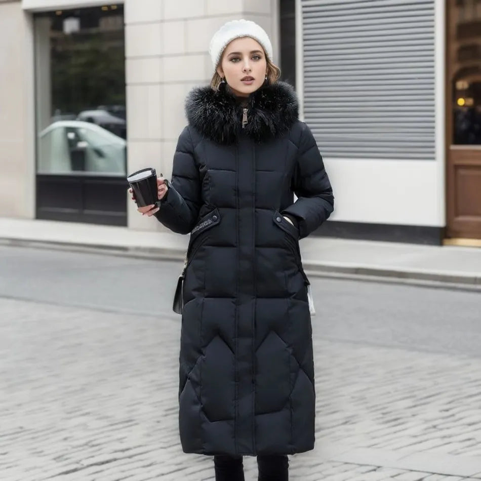 Płaszcz Puchowy Maja Damski | Ocieplany Kaptur, Elegancki Fason 8