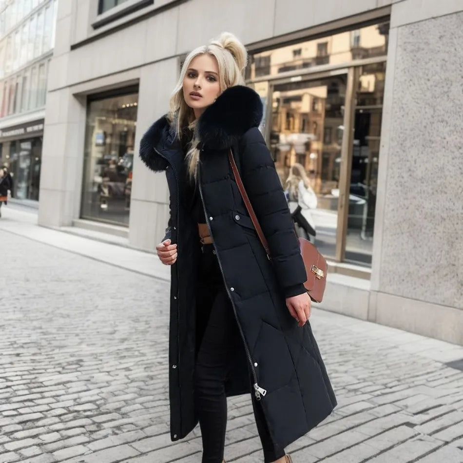 Płaszcz Puchowy Maja Damski | Ocieplany Kaptur, Elegancki Fason 9