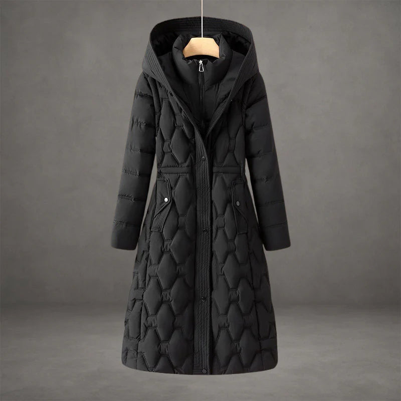 Płaszcz Zimowy Maxi Maja | Ocieplany z Kapturem, Stylowy Design 3
