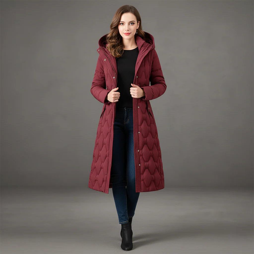Płaszcz Zimowy Maxi Maja | Ocieplany z Kapturem, Stylowy Design 5
