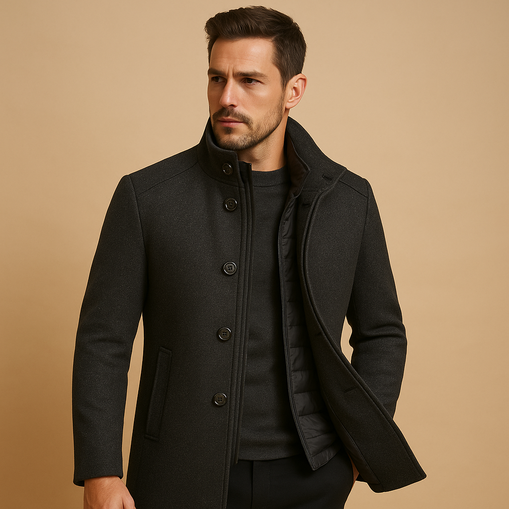 Płaszcz męski Max | Elegancki zimowy, dopasowany krój, czarny 1