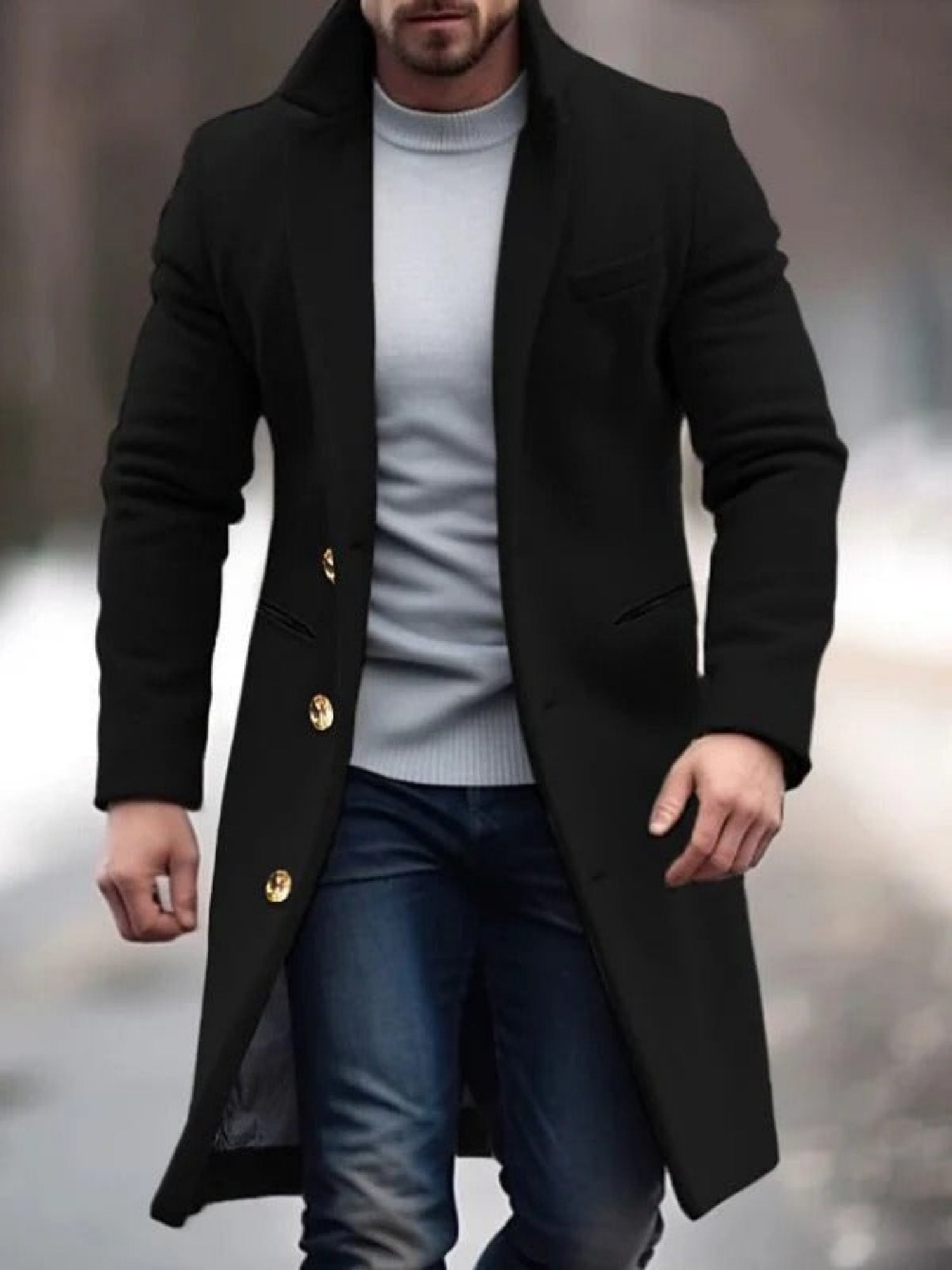 Płaszcz męski Mikołaj | Zimowy, elegancki, czarny z długim krojem 0