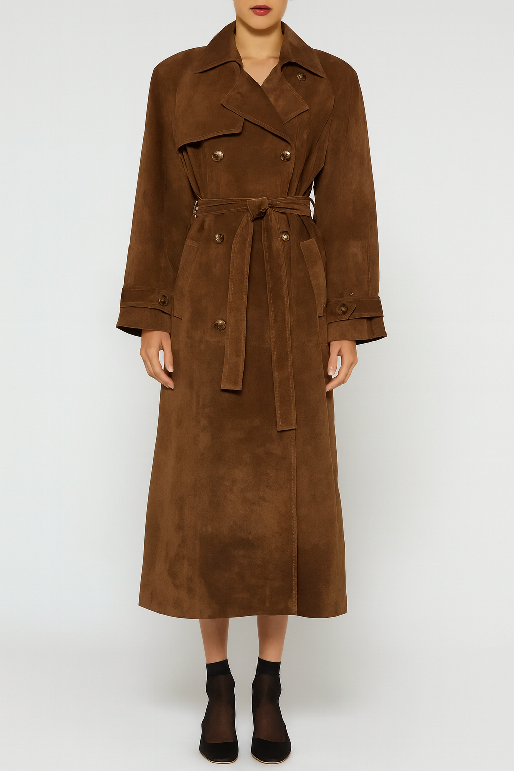 Płaszcz zimowy Daria | Zamszowy, długi krój z paskiem w talii 0