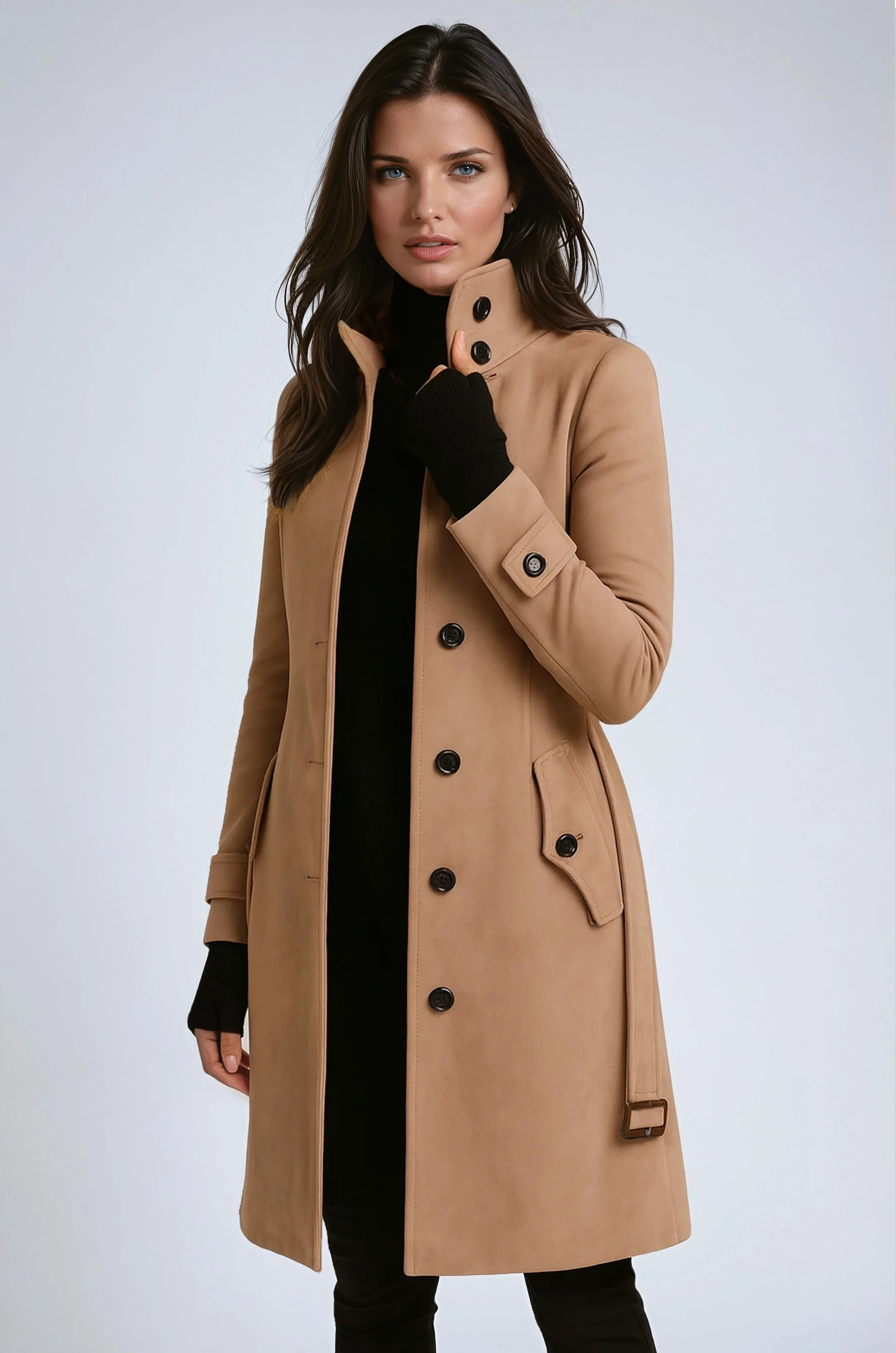 Płaszcz zimowy Elena | Elegancki trenchcoat z wysokim kołnierzem 0