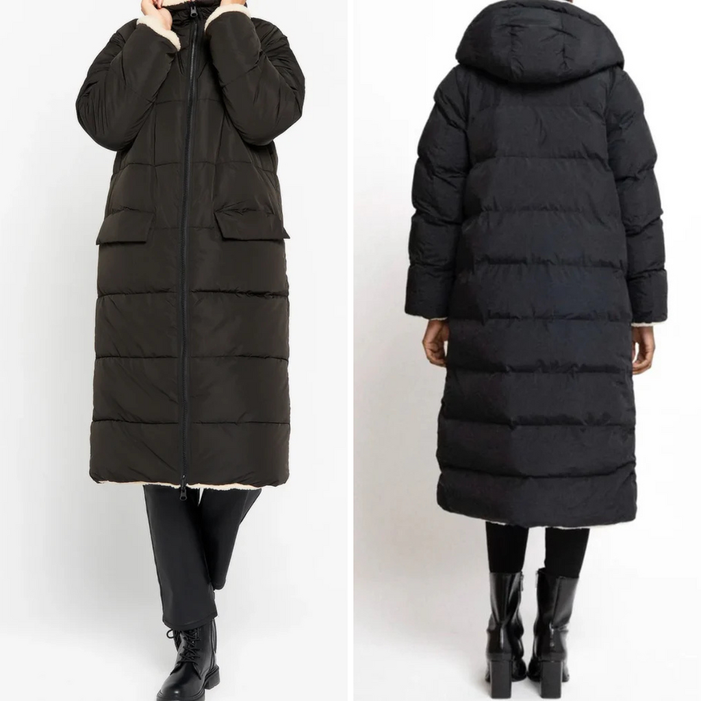 Płaszcz zimowy Livia | Dwustronny, elegancki design 2w1, czarny płaszcz damski 4