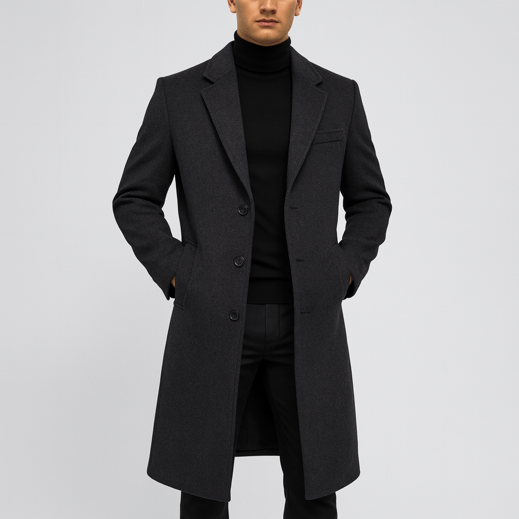 Płaszcz zimowy Noirski | Elegancka wełna, klasyczny styl, czarny 0