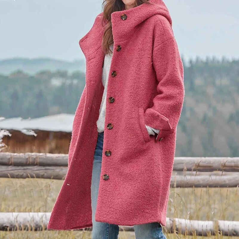 Płaszcz zimowy Zofia | Elegancki krój, dopasowany kaptur, zielony 4