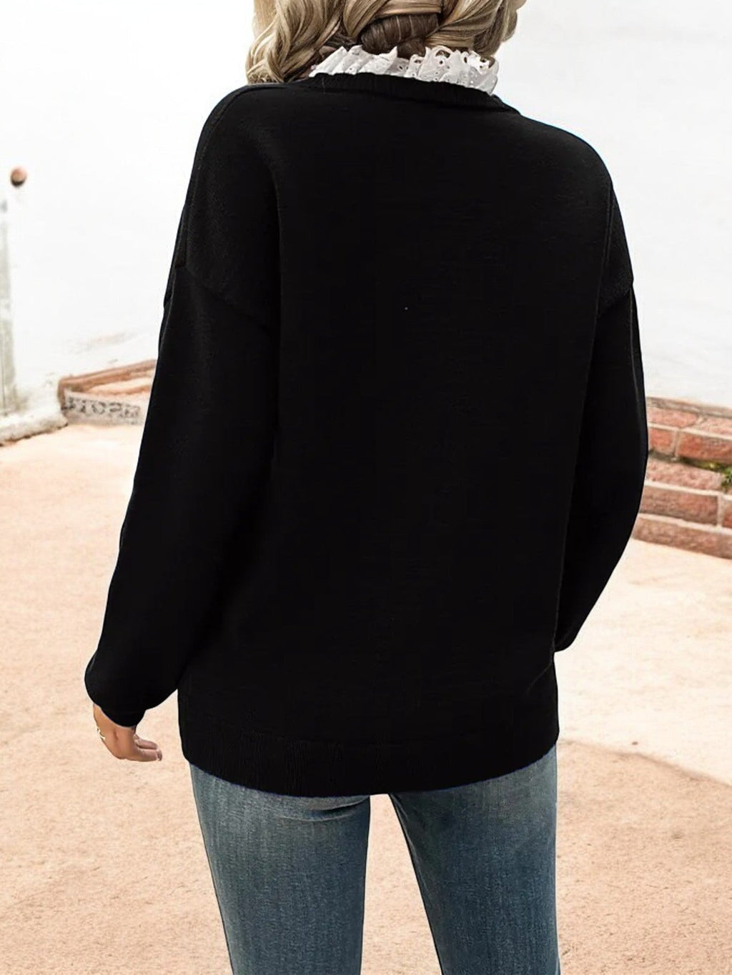 Romana Women's Sweater | V-Neck, Lace Trim, Loose Fit 3