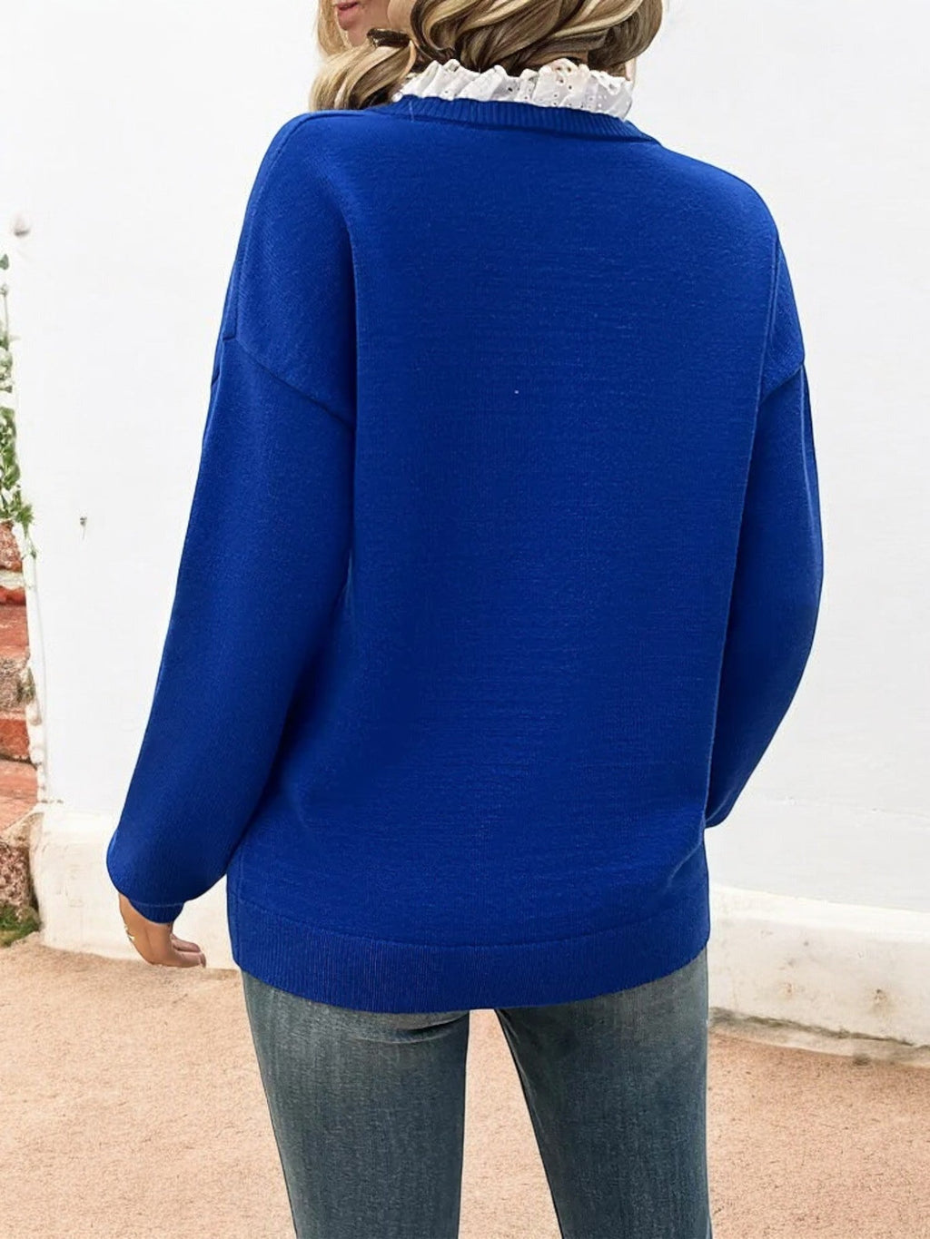 Romana Women's Sweater | V-Neck, Lace Trim, Loose Fit 7