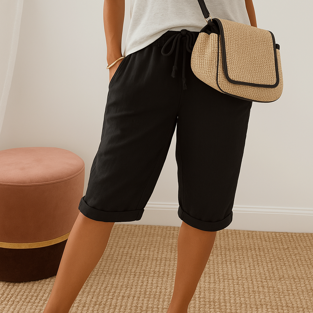 Spodenki lniane Lila | Luźny krój, regulowane wiązanie, przewiewne 2