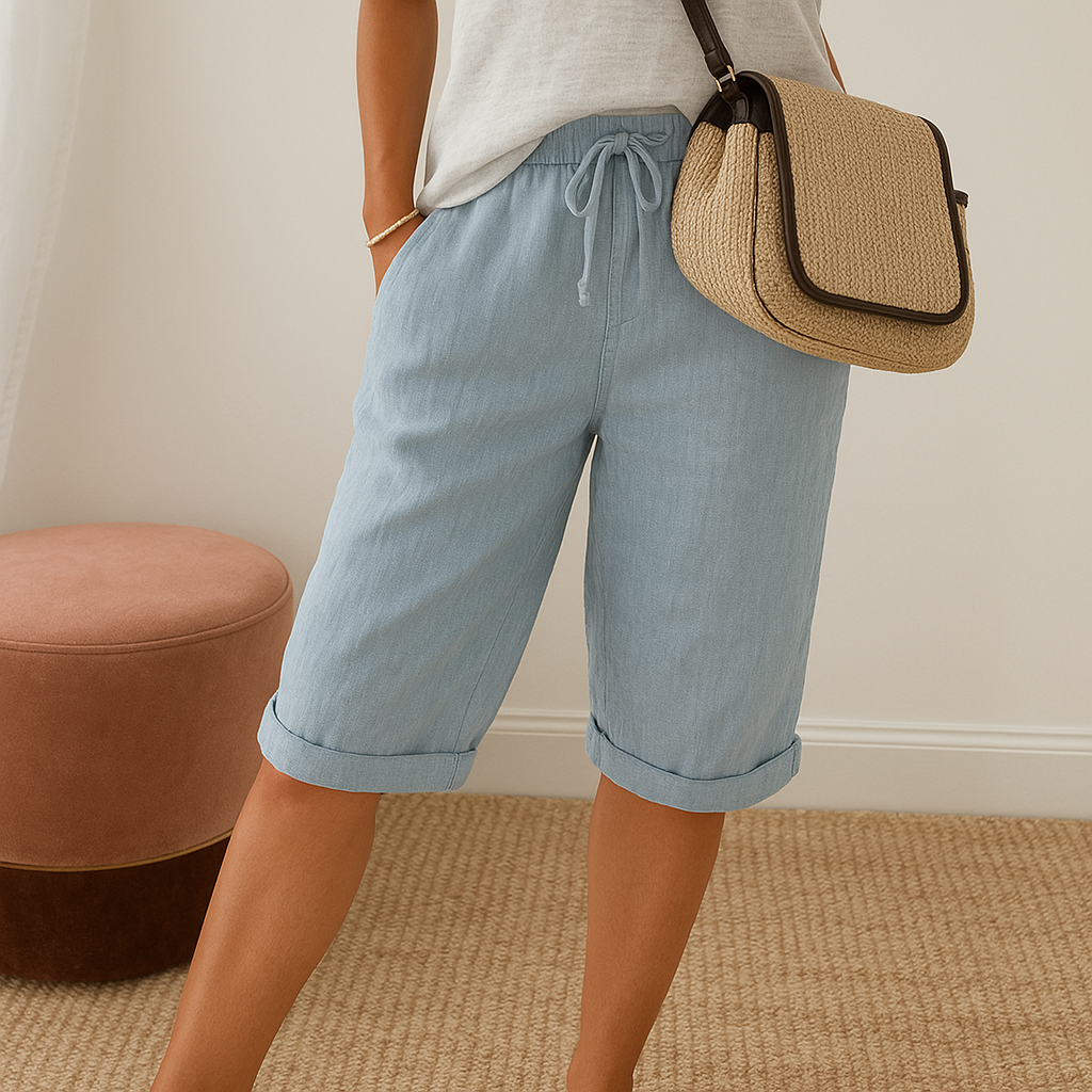 Spodenki lniane Lila | Luźny krój, regulowane wiązanie, przewiewne 4
