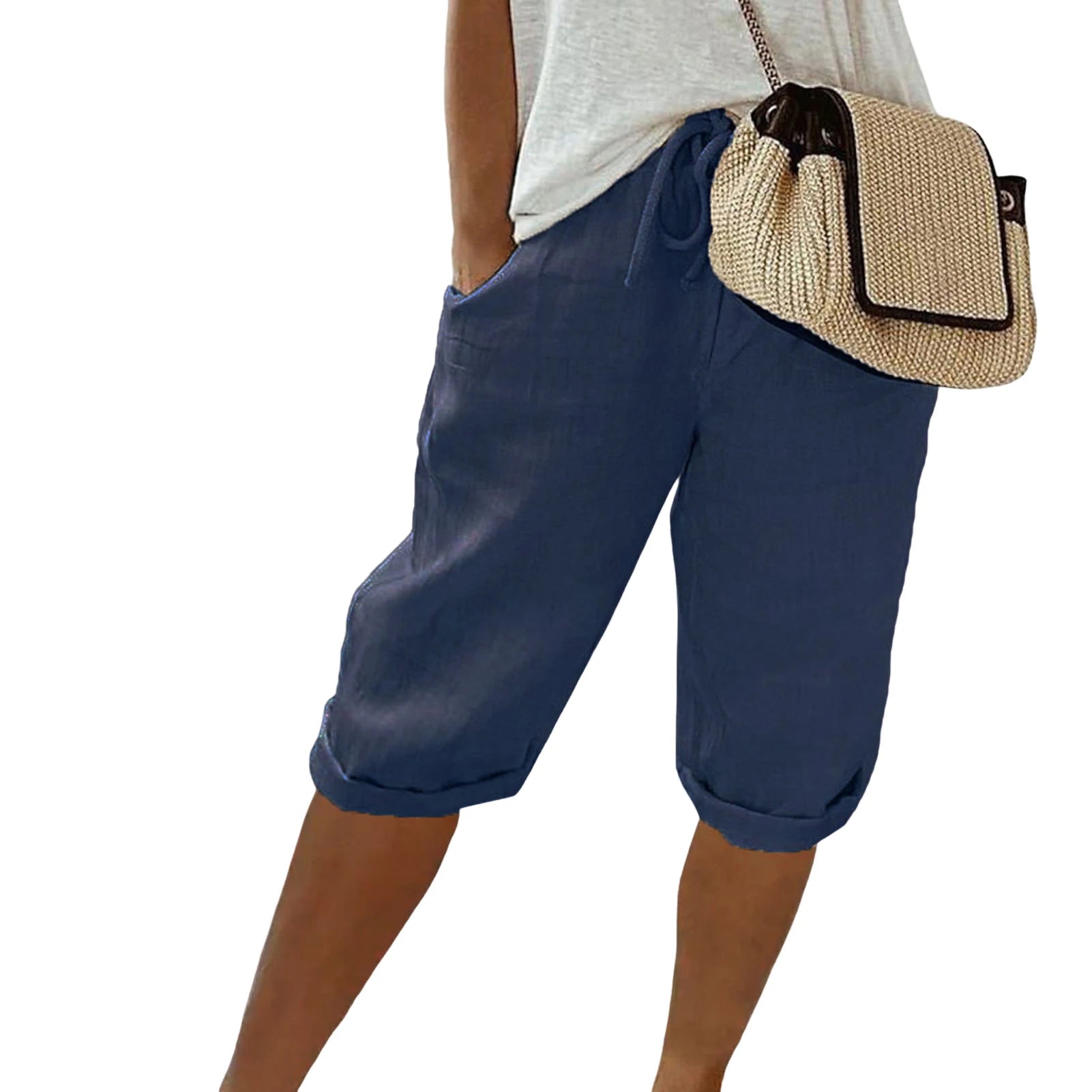 Spodenki lniane Lila | Luźny krój, regulowane wiązanie, przewiewne 7