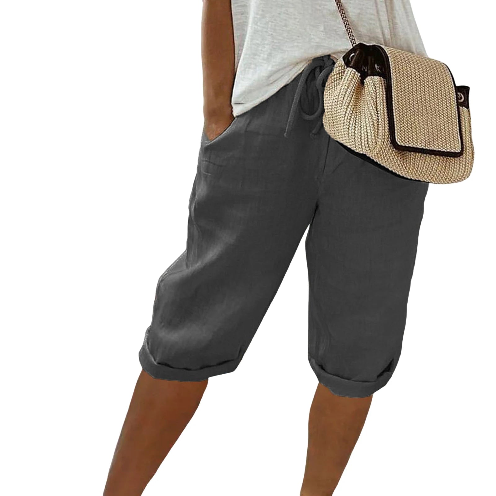 Spodenki lniane Lila | Luźny krój, regulowane wiązanie, przewiewne 8