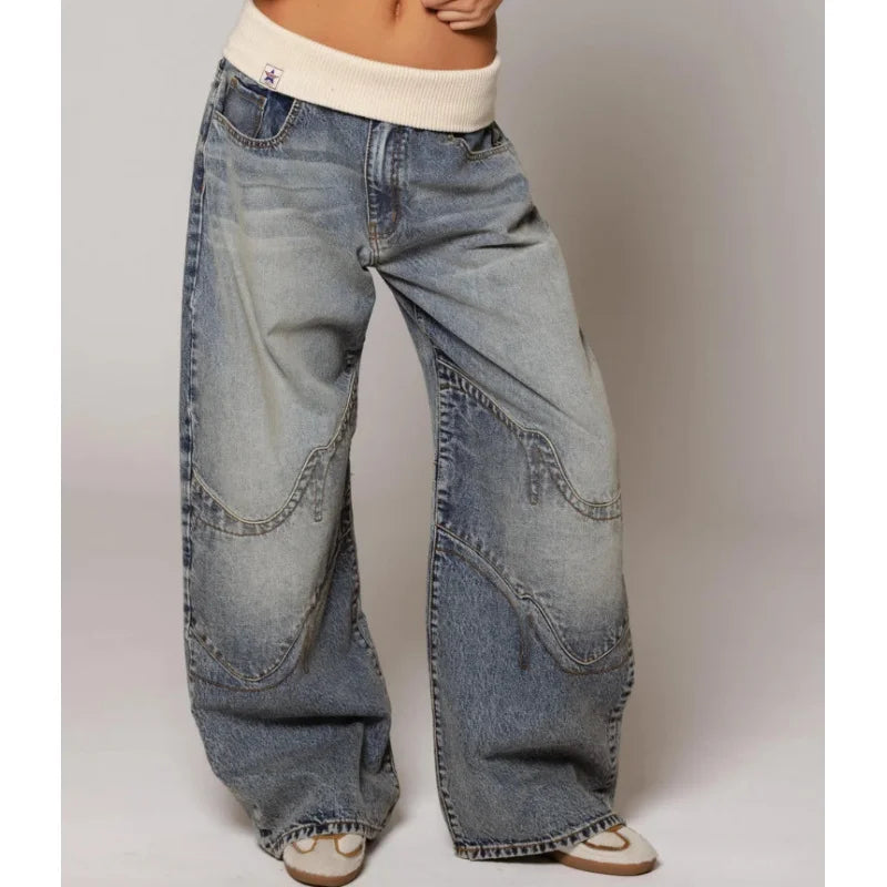 Spodnie jeansowe Mistral damskie | Szeroka nogawka, styl streetwear 0
