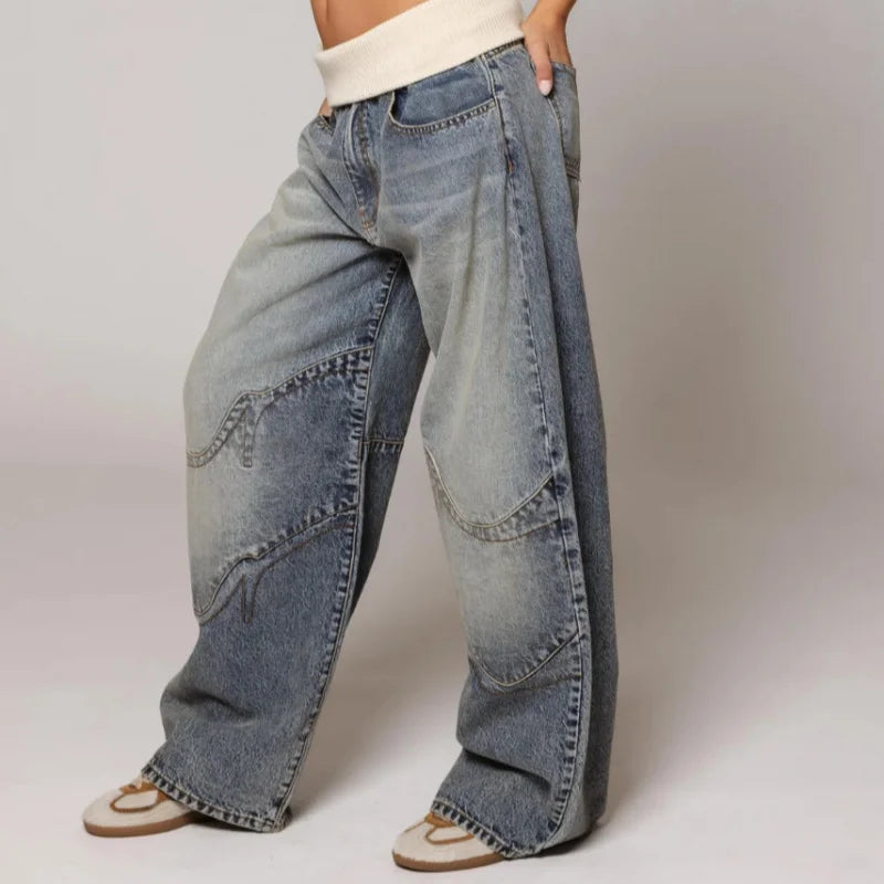 Spodnie jeansowe Mistral damskie | Szeroka nogawka, styl streetwear 1