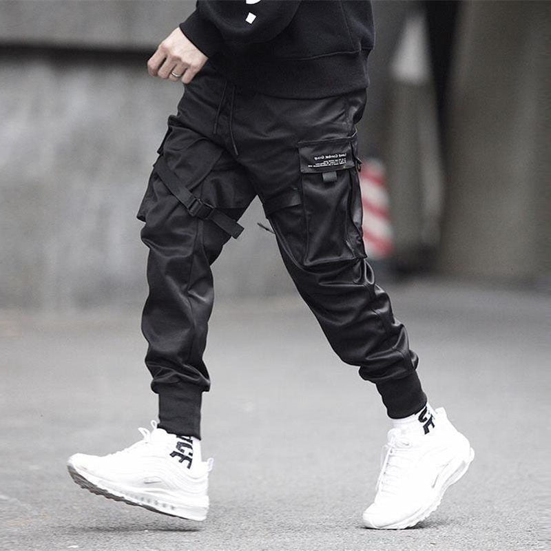 Spodnie męskie Joggery Techwear | Wysoka jakość, regulowane paski, głęboka czerń 0