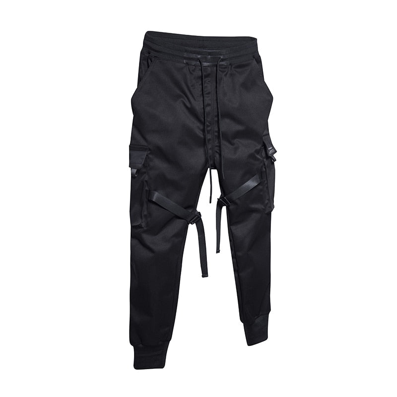 Spodnie męskie Joggery Techwear | Wysoka jakość, regulowane paski, głęboka czerń 8