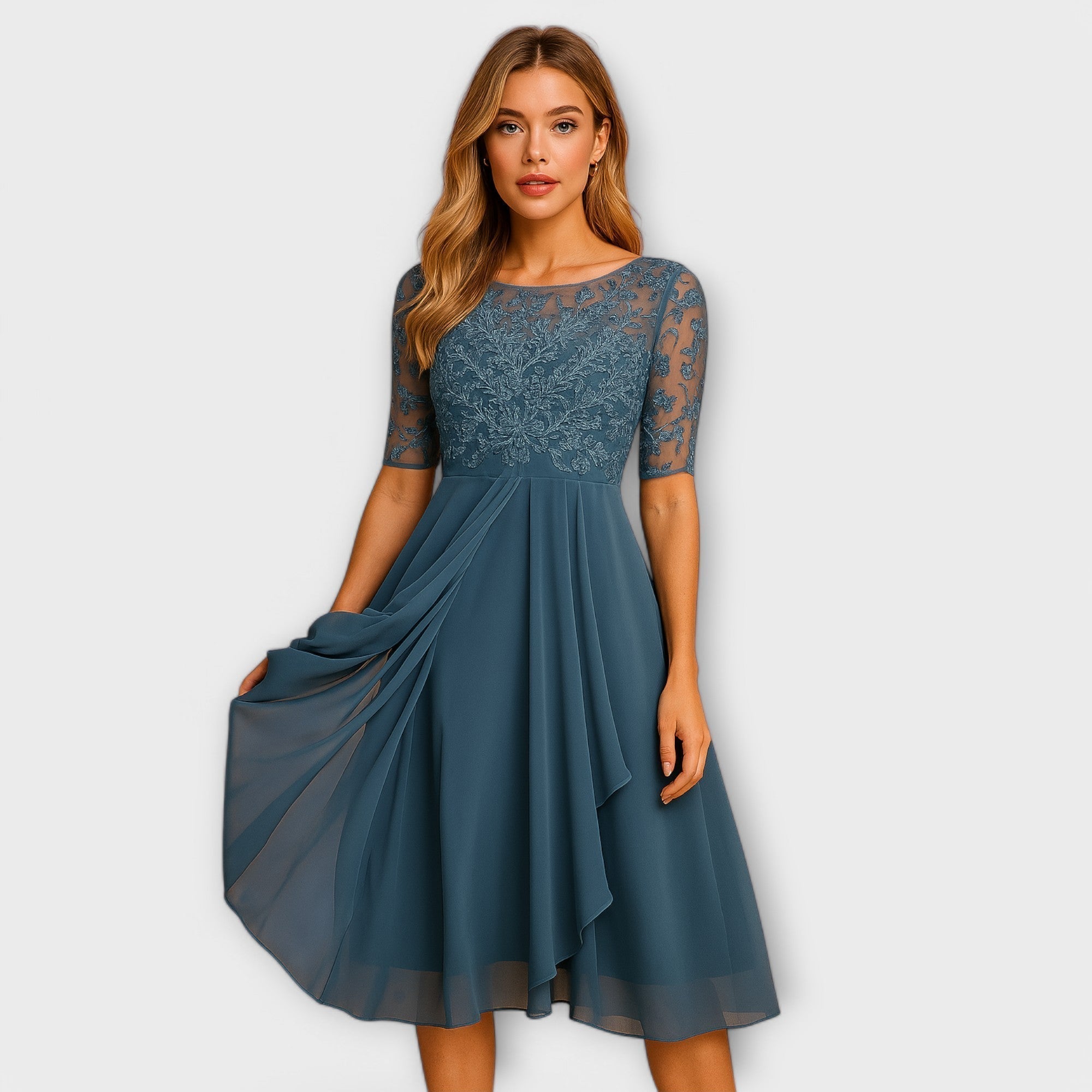 Sukienka Clara | Elegancka sukienka koktajlowa midi z haftem, rozmiary S-3XL 0