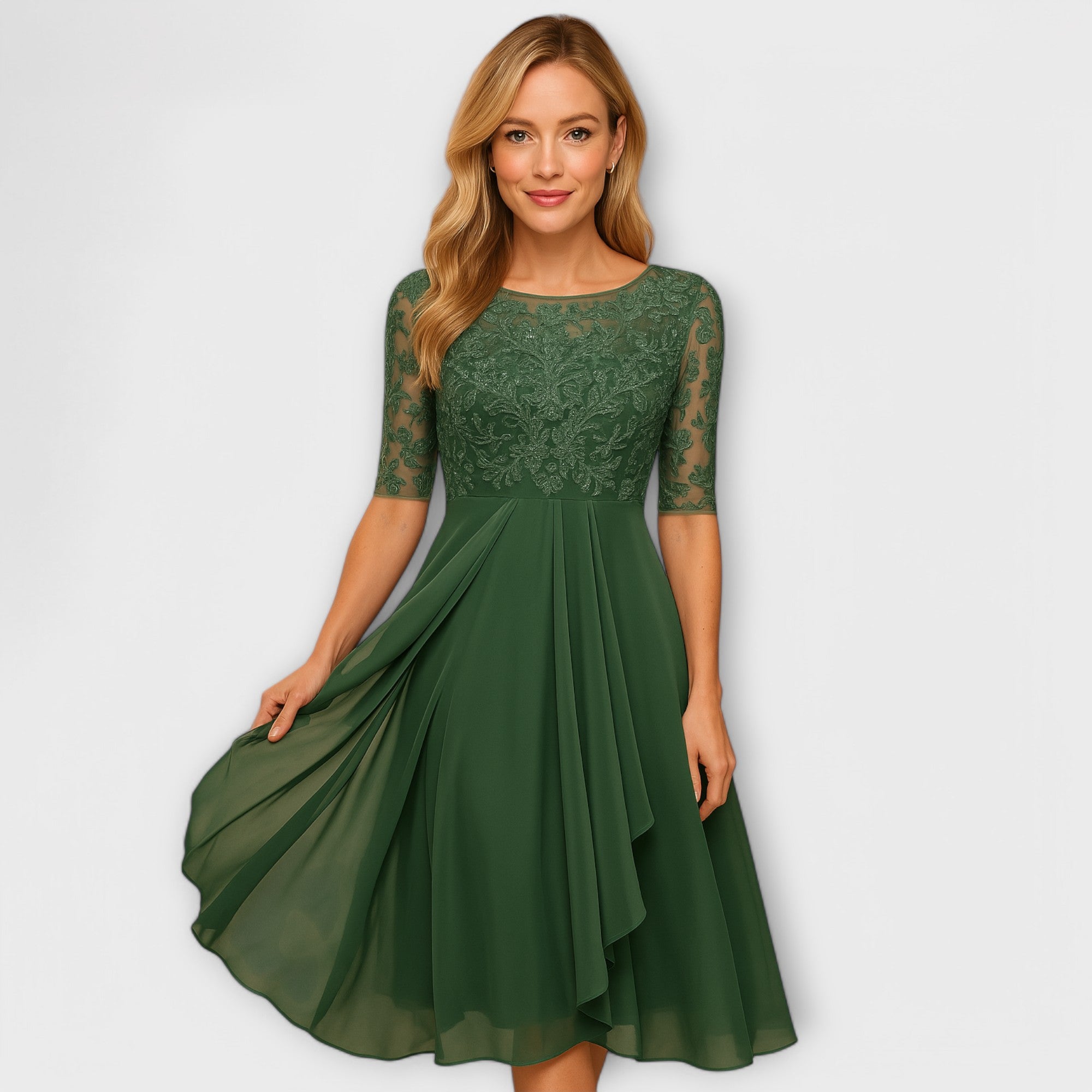 Sukienka Clara | Elegancka sukienka koktajlowa midi z haftem, rozmiary S-3XL 2