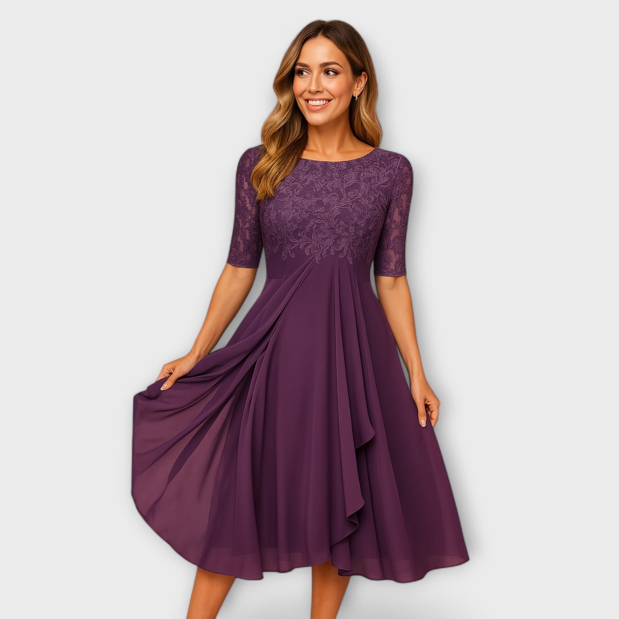 Sukienka Clara | Elegancka sukienka koktajlowa midi z haftem, rozmiary S-3XL 3