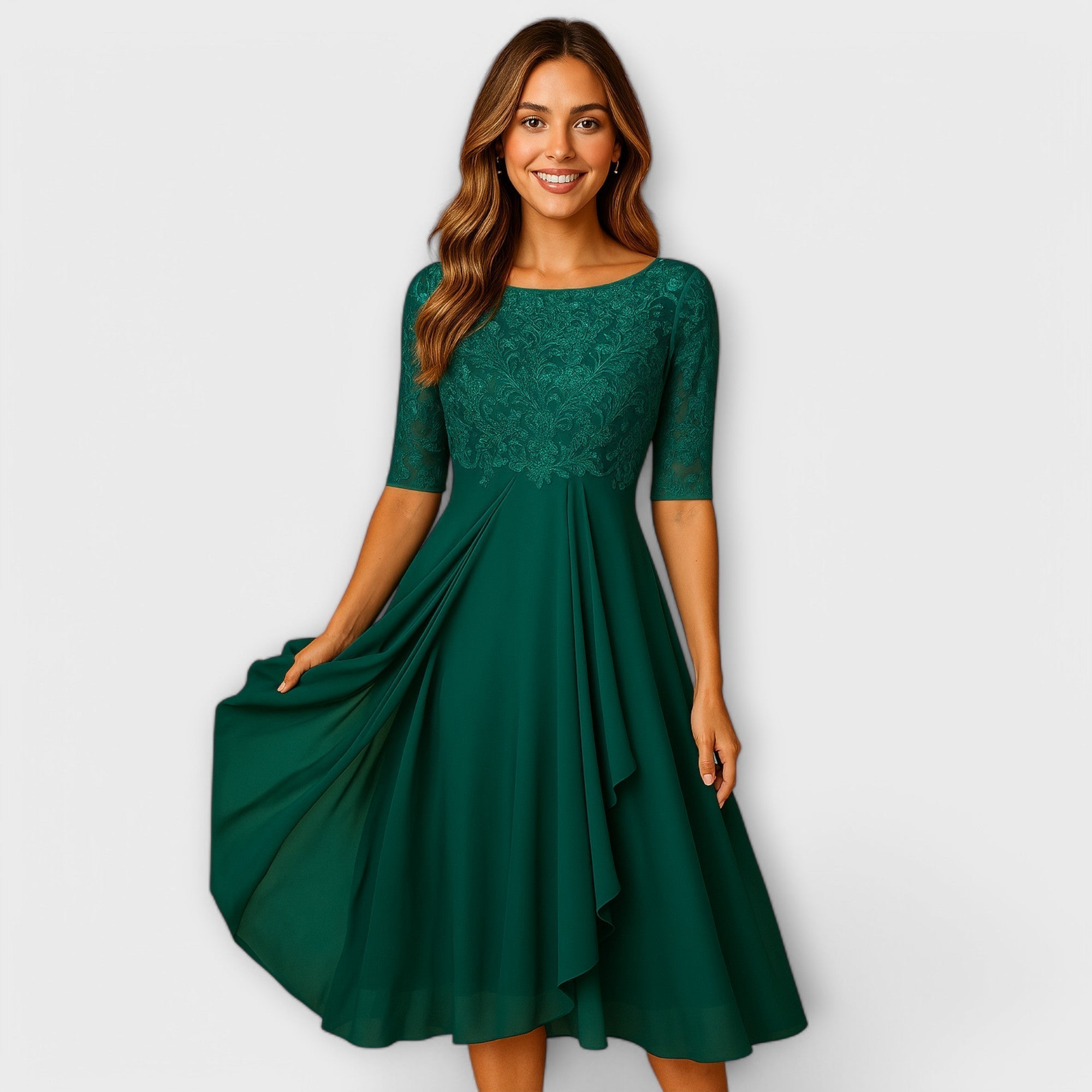 Sukienka Clara | Elegancka sukienka koktajlowa midi z haftem, rozmiary S-3XL 5
