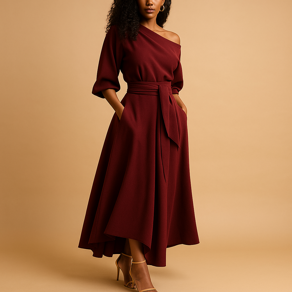 Sukienka Elegancka Lila | Stylowy Krój z Paskiem, Idealna na Wesele 0