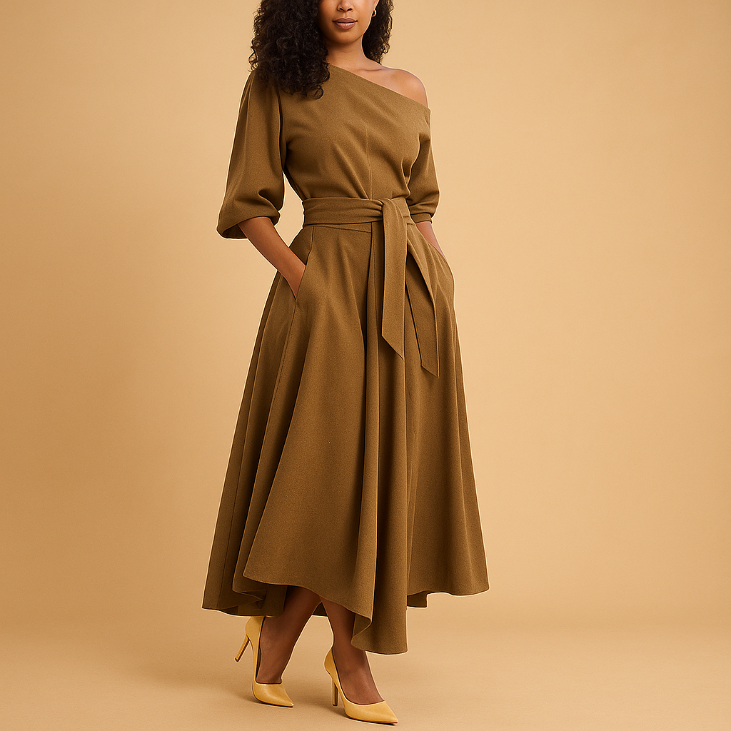 Sukienka Elegancka Lila | Stylowy Krój z Paskiem, Idealna na Wesele 1