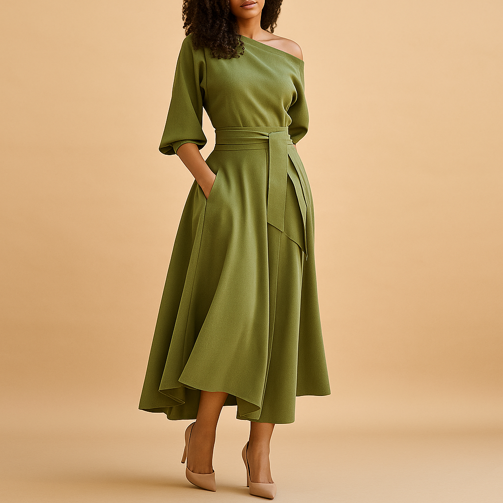 Sukienka Elegancka Lila | Stylowy Krój z Paskiem, Idealna na Wesele 2