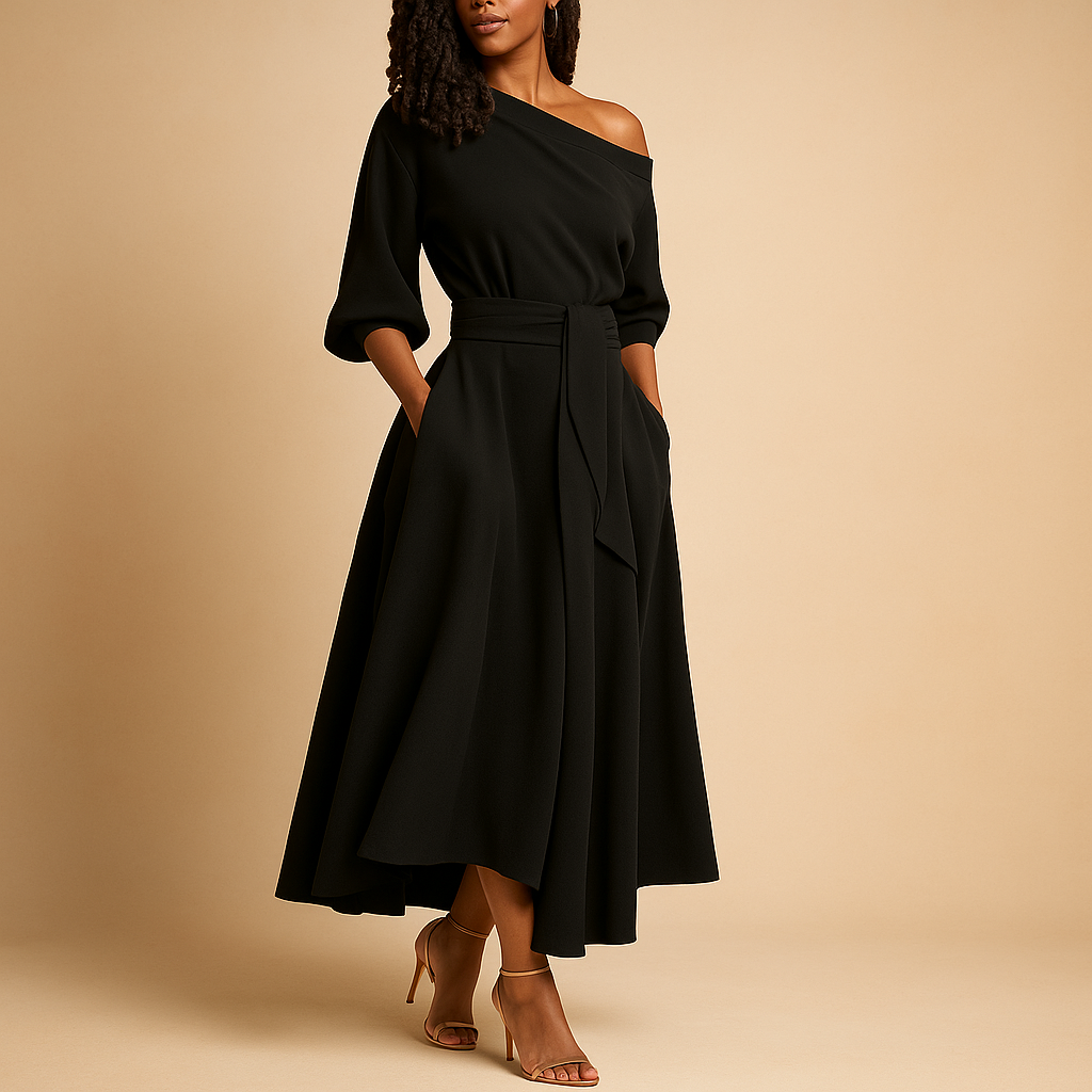 Sukienka Elegancka Lila | Stylowy Krój z Paskiem, Idealna na Wesele 3