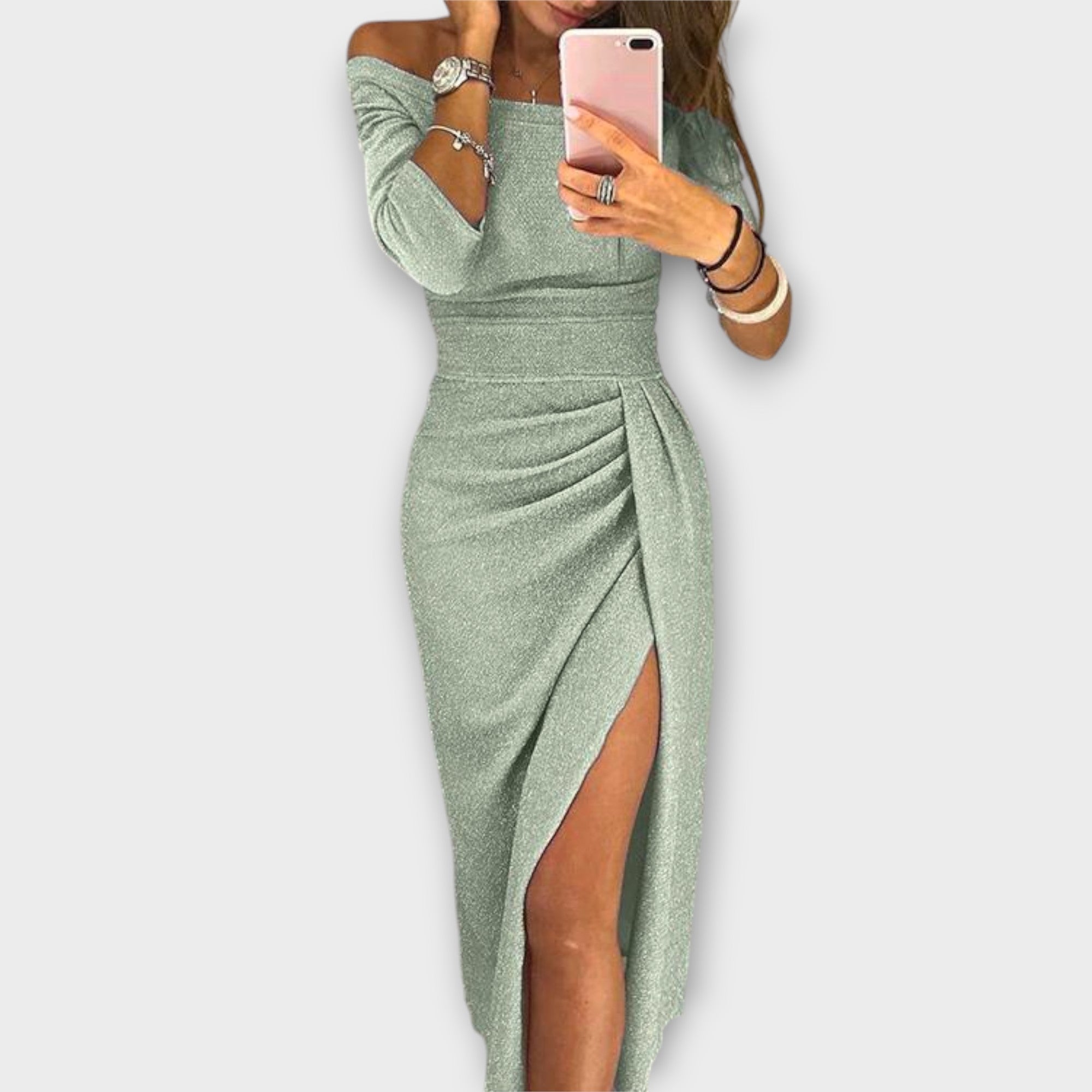 Sukienka Lena elegancka | Odkryte ramiona, dopasowany krój 0
