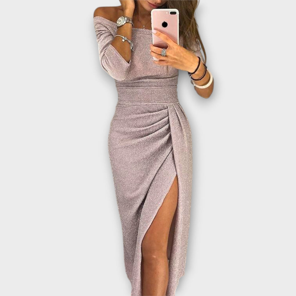 Sukienka Lena elegancka | Odkryte ramiona, dopasowany krój 1