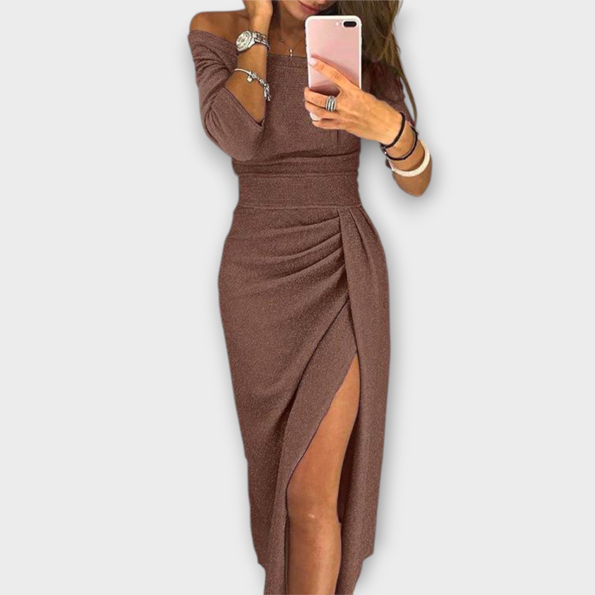Sukienka Lena elegancka | Odkryte ramiona, dopasowany krój 4