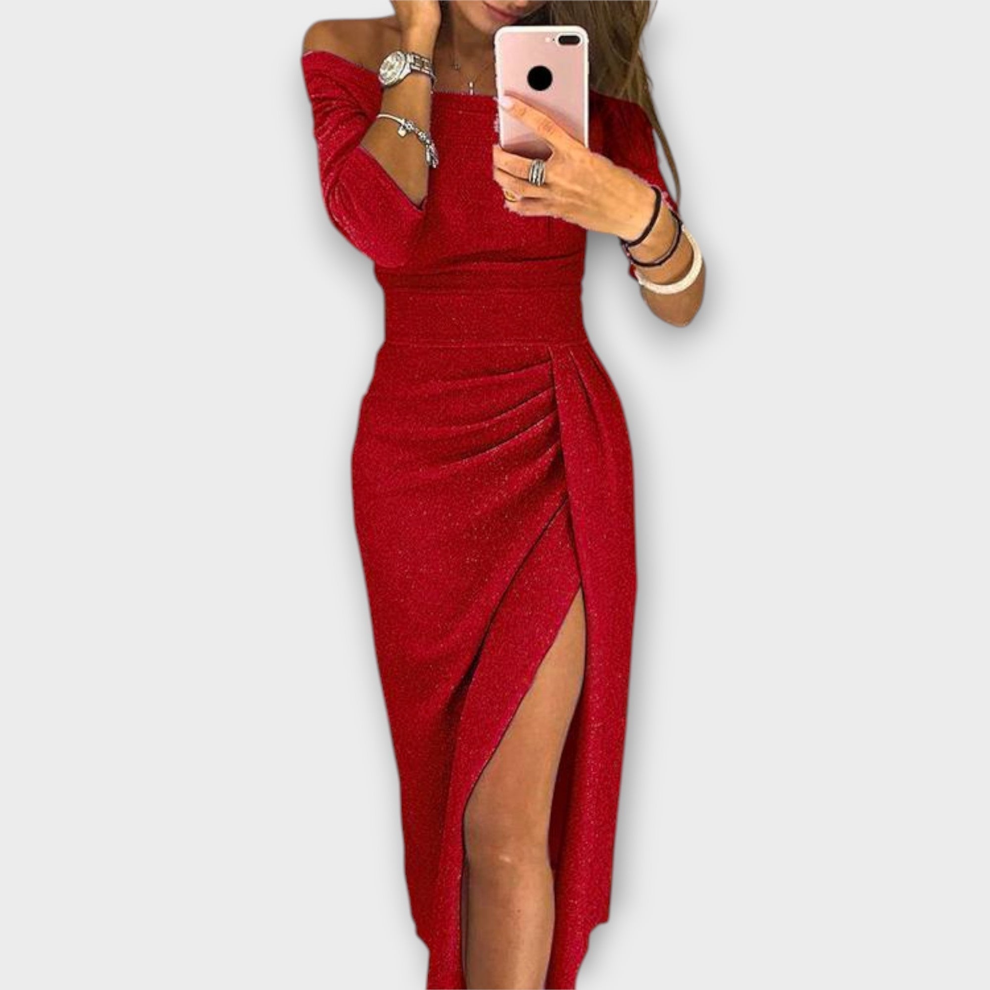 Sukienka Lena elegancka | Odkryte ramiona, dopasowany krój 6