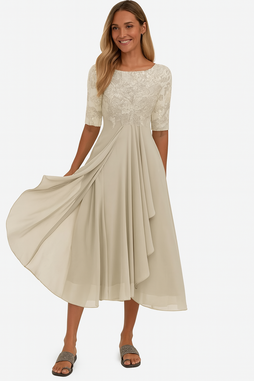 Sukienka Midi Lilia | Elegancka Koronkowa Góra, Krój A-Line 0