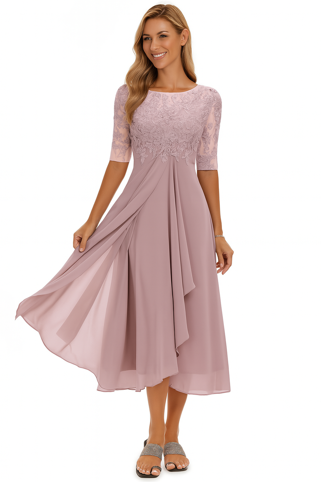 Sukienka Midi Lilia | Elegancka Koronkowa Góra, Krój A-Line 1