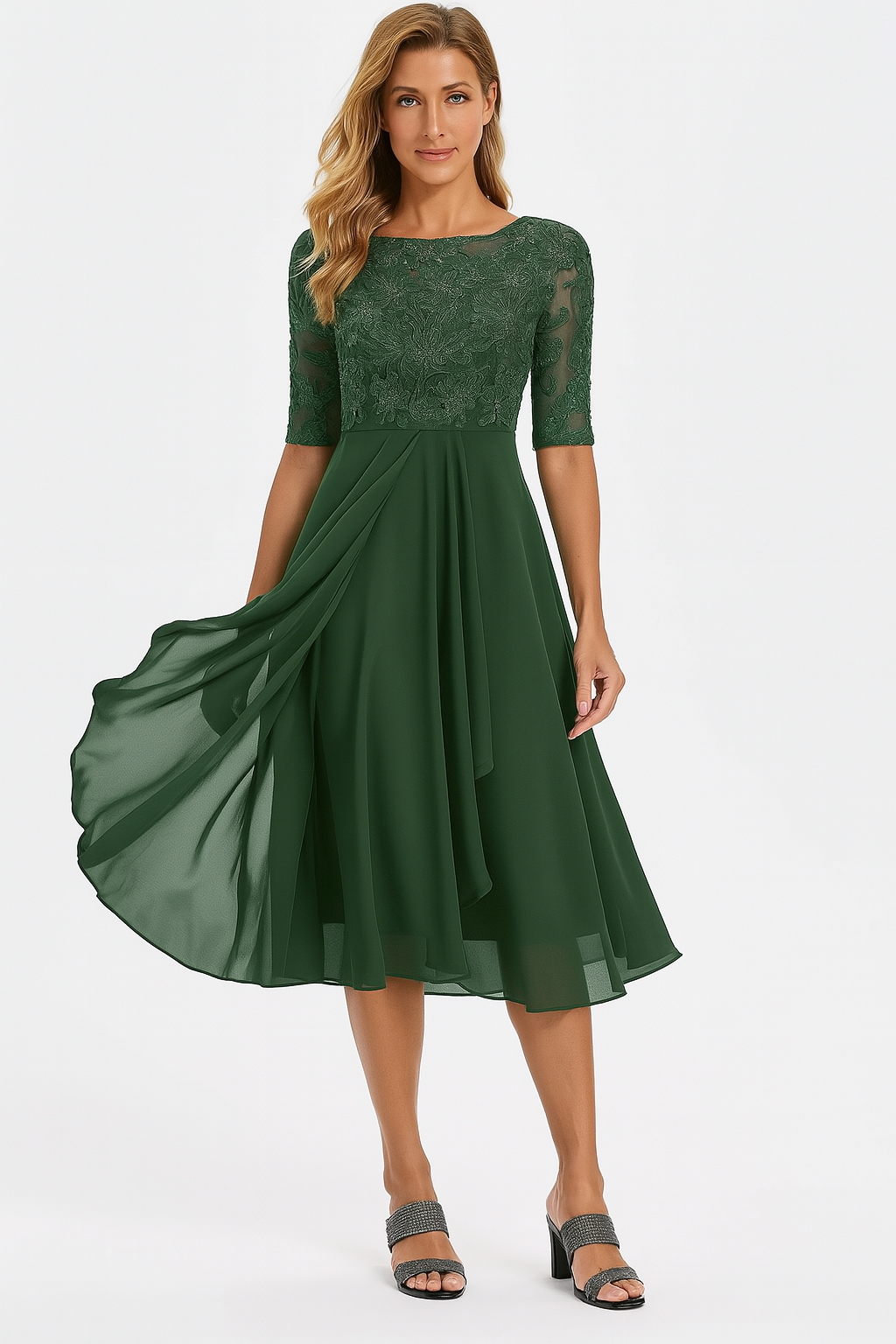 Sukienka Midi Lilia | Elegancka Koronkowa Góra, Krój A-Line 2