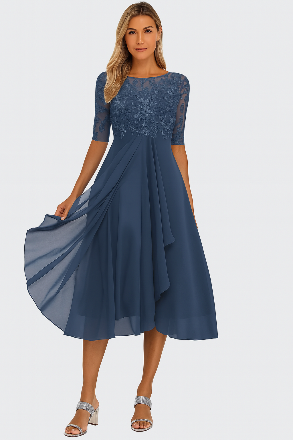 Sukienka Midi Lilia | Elegancka Koronkowa Góra, Krój A-Line 3