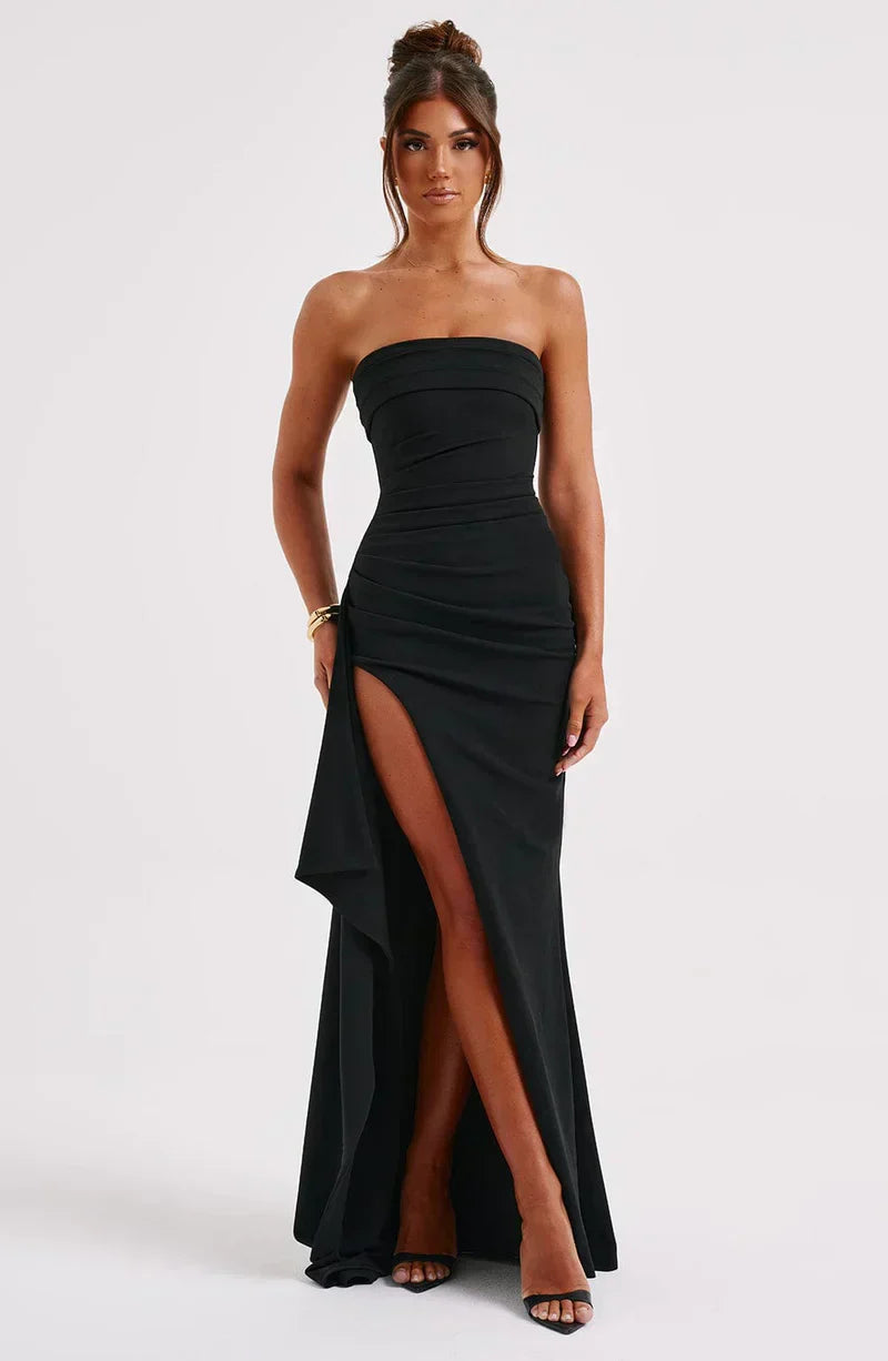 Sukienka maxi Bella | Bezramiączkowy fason, elegancka na wesele 4