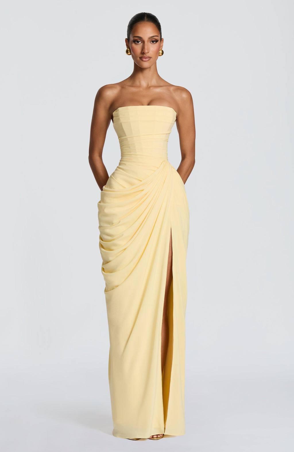 Sukienka maxi Cyra | Szyfonowa, gorsetowa, asymetryczne drapowanie 3