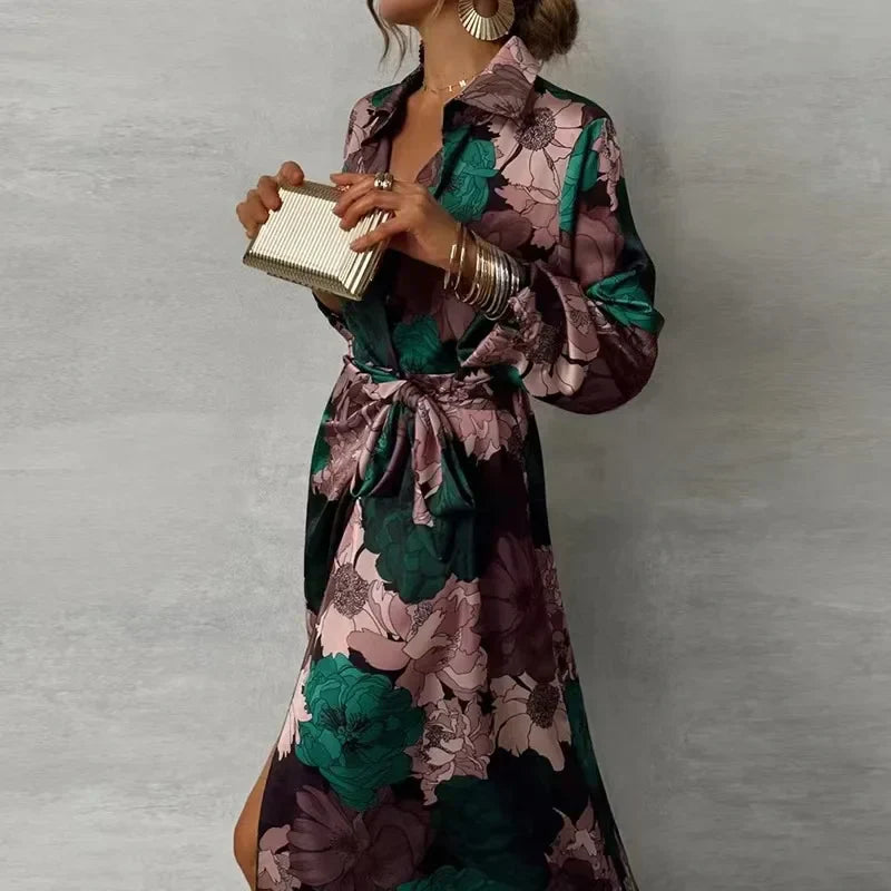 Sukienka maxi Daria | Klasyczny Kołnierzyk, Pasek w Talii 0