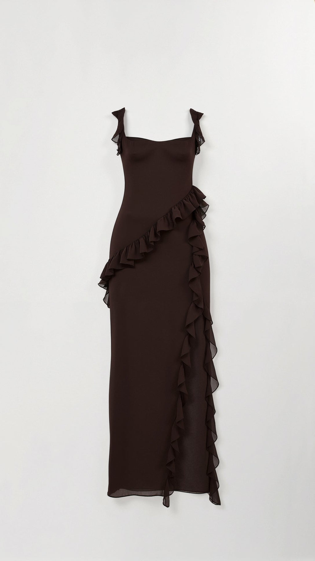 Sukienka maxi Laura | Elegancka falbana, rozcięcie z przodu 4