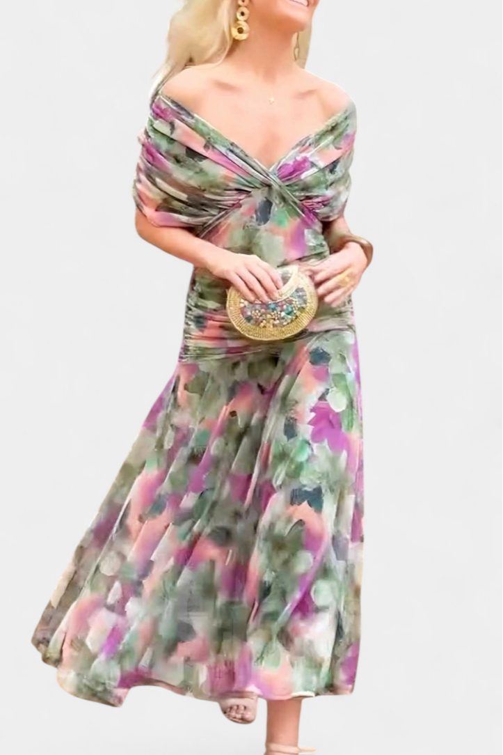 Sukienka maxi Lila | Kwiatowy nadruk, elegancki dekolt V, plisowana talia 8