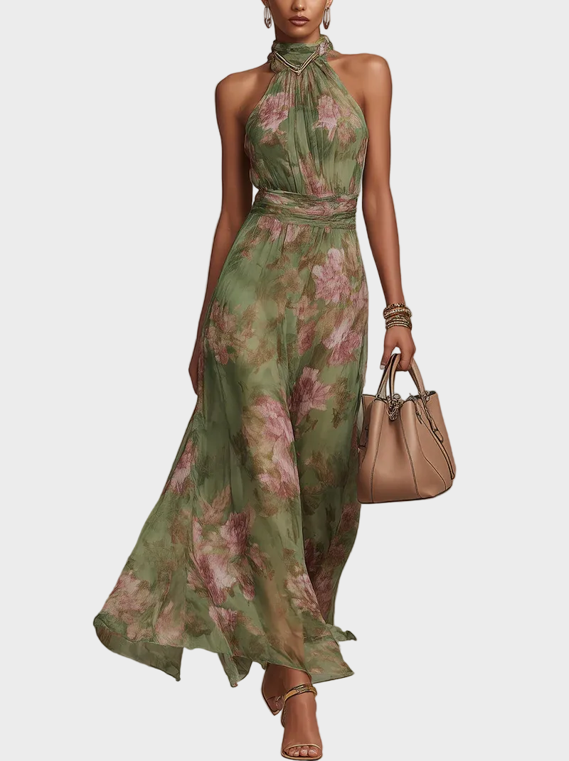 Sukienka maxi Livia | Elegancki krój halter, kwiatowy wzór 0