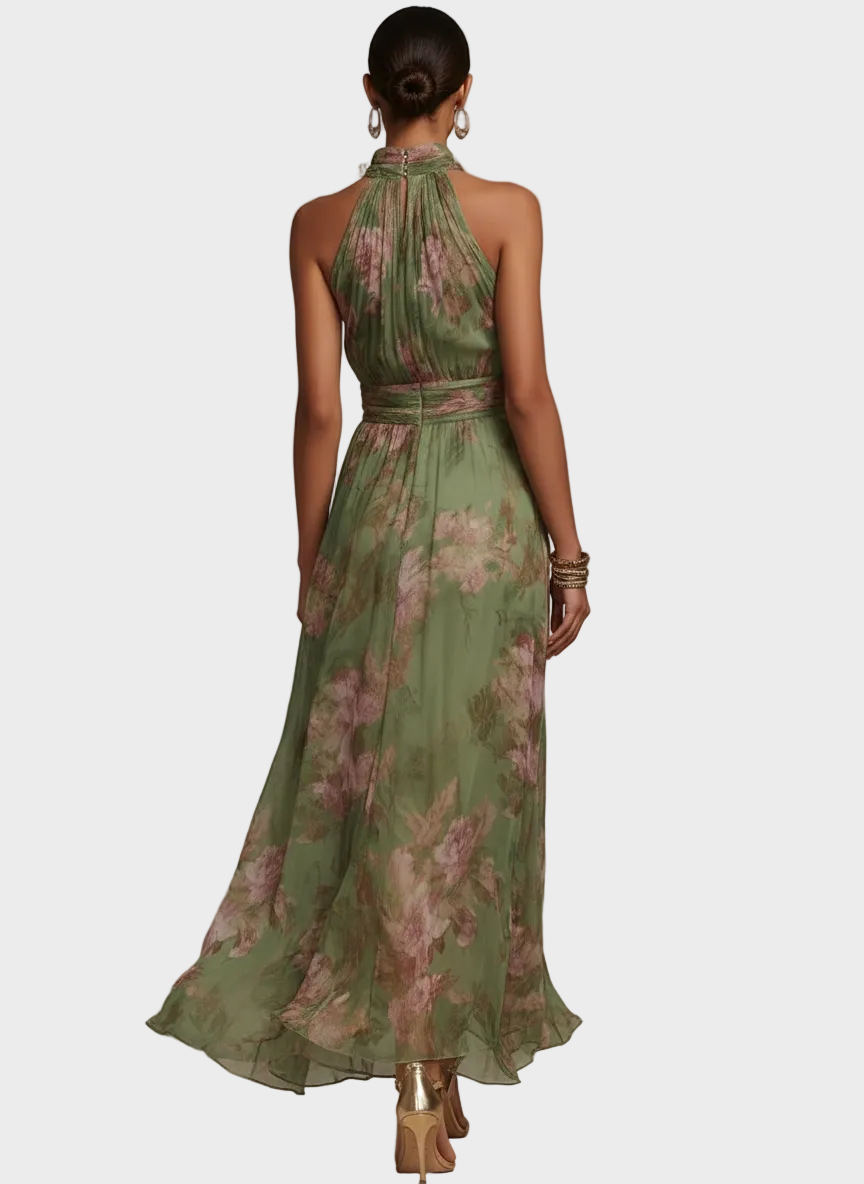 Sukienka maxi Livia | Elegancki krój halter, kwiatowy wzór 1