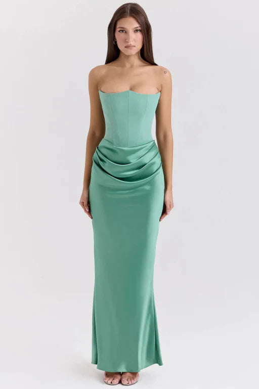 Sukienka maxi Melisa | Gorsetowa góra bez ramiączek, elegancka na wesele 8