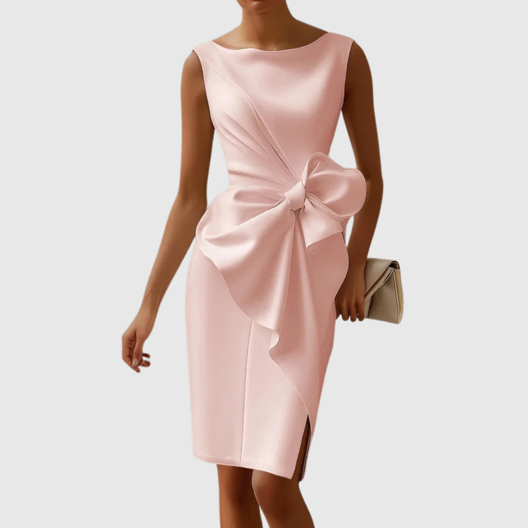 Sukienka midi Alina | Eleganckie drapowanie, bez rękawów na wesele 2