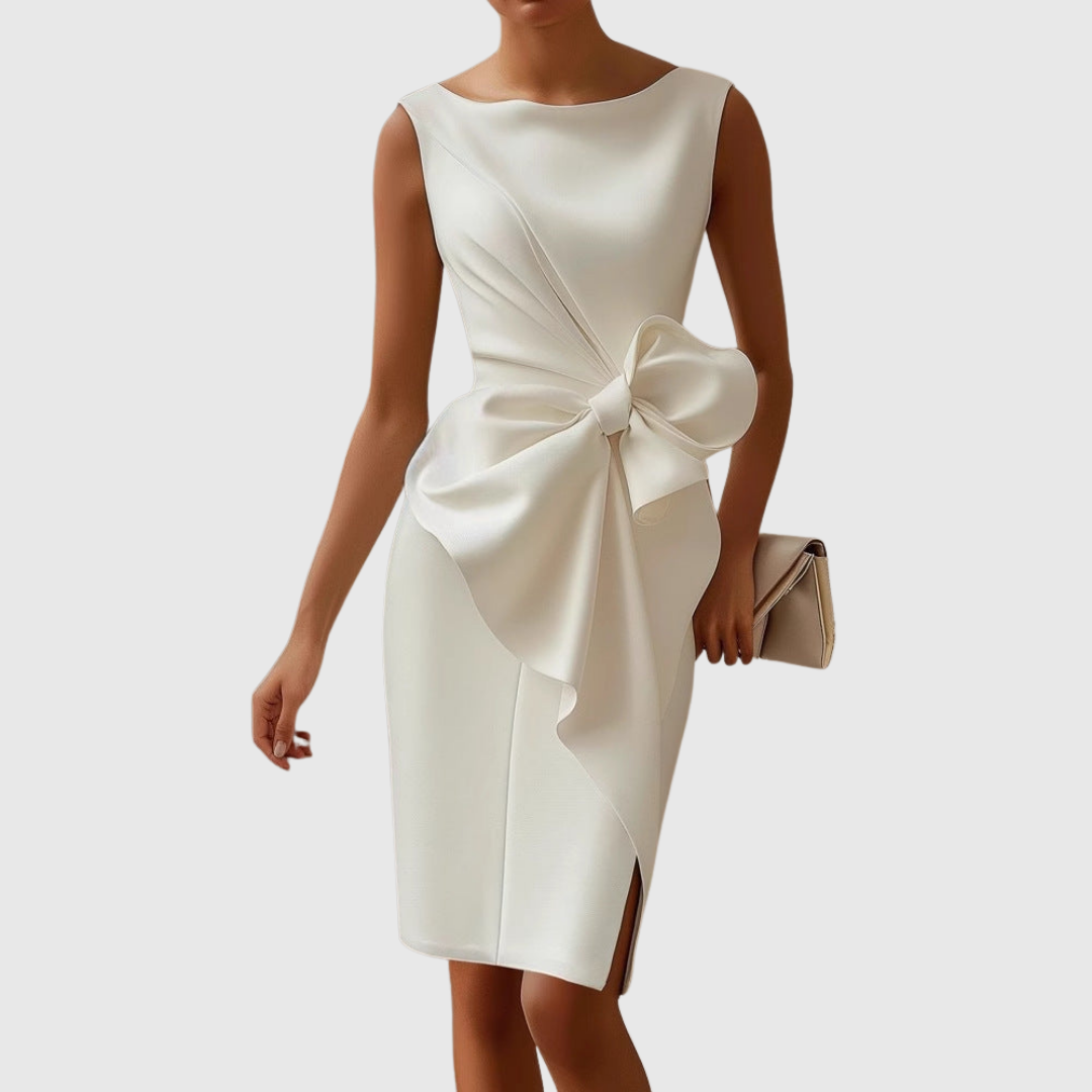 Sukienka midi Alina | Eleganckie drapowanie, bez rękawów na wesele 4