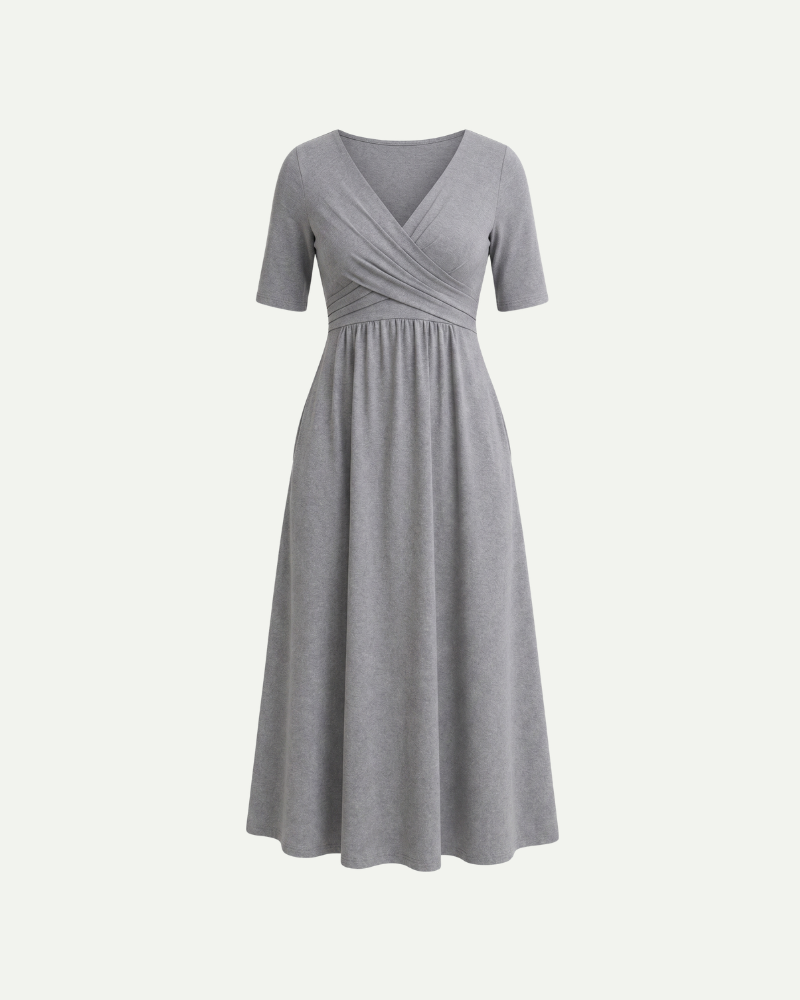 Sukienka midi Elara | Elegancka, dekolt w serek, z kieszeniami 1